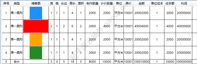 尺寸统计 界面预览