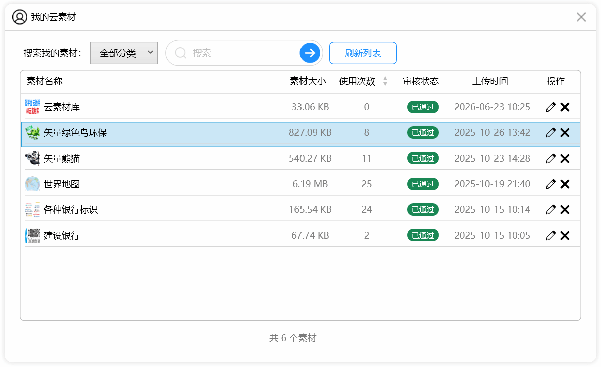 我的素材界面